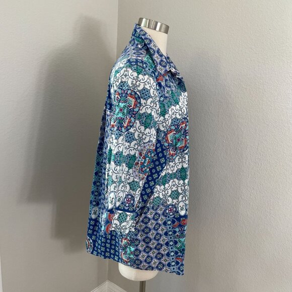 Chicos 2 Womens Large Multicolor Button Up Shirt 3/4 Sleeve Pocket Blouse Top - Picture 3 of 12